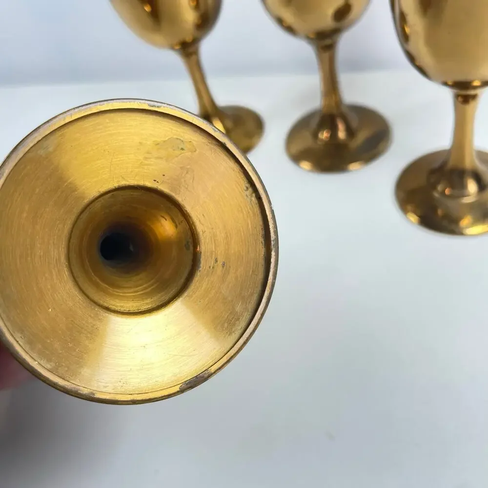 Vintage Shiny Gold-toned Metal Goblets Set of 4 6